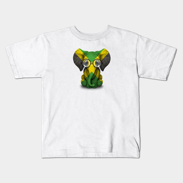 Baby Elephant with Glasses and Jamaican Flag Kids T-Shirt by jeffbartels